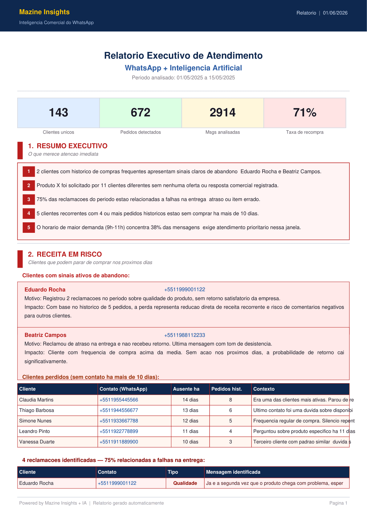 Exemplo de relatório Mazine Insights